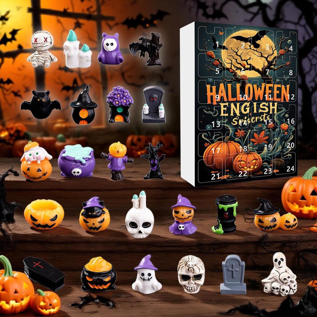 Horror Statue Countdown Calendar 24 Days Holiday Countdown Small Creepy Resin Figurines For Shelf Fireplace Desktop Home TV