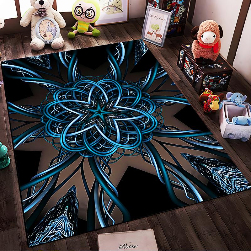 Modern Geometric Blue and Black Abstract Pattern Carpet Rug Suitable for use as an anti-slip for living room bedroom sofas
