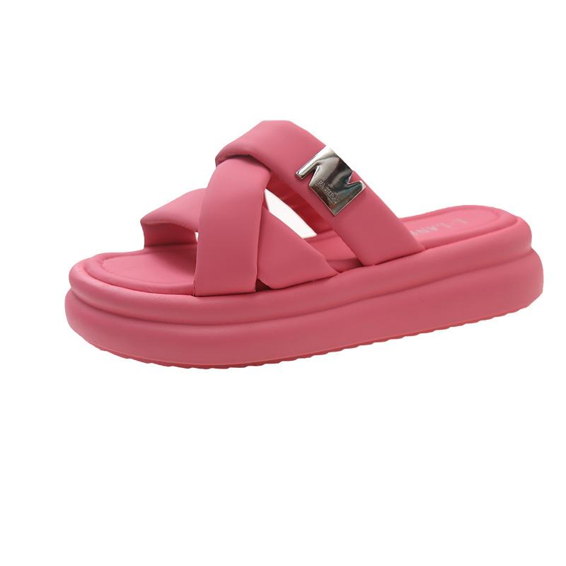 

Висококласні шльопанці на маленькому підборі, шльопанці на платформі кольору рисового зеленого, жіночі сандалі 40 рожевий червоний колір