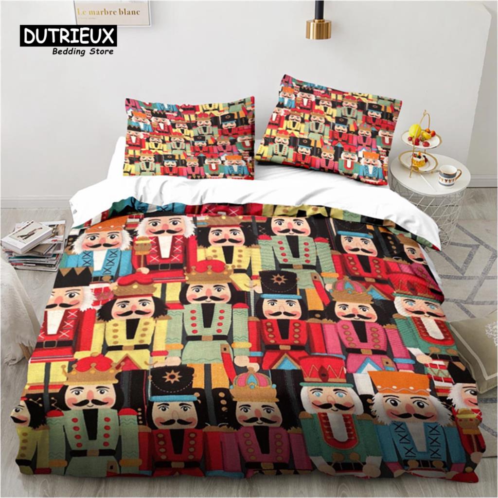 Cartoon Nutcracker Duvet Cover Set Christmas Tree Star Bedding Set Microfiber Royal Guarder Comforter Cover Twin King Queen Size Tool