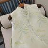 Jacquard Bamboo Leaf Vest Plus Qipao Lady Elegant Chinese Style Clothes Mandarin Collar Sleeveless Coat