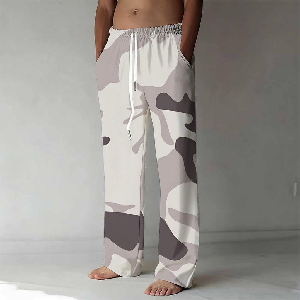 Men's Loose Casual Solid Color  Trousers Camouflage Printed Straight Pants