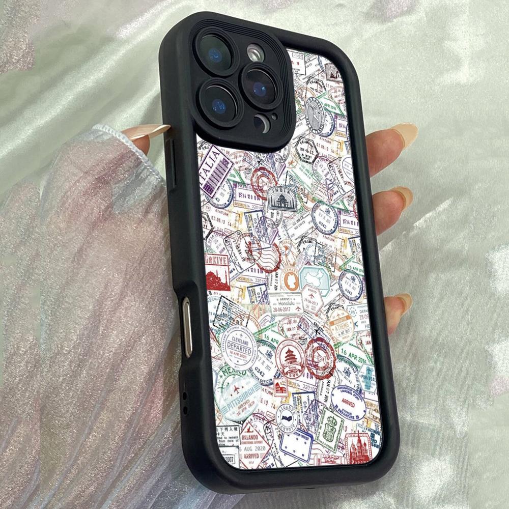 JT393 Passport stamps for iPhone 17 16 15 14 Pro Max Samsung S26 S25 Ultra A17 A07 A56 A16 A15 A14 A13 A06 Xiaomi 15T 13T Redmi 15c 14C Soft Case