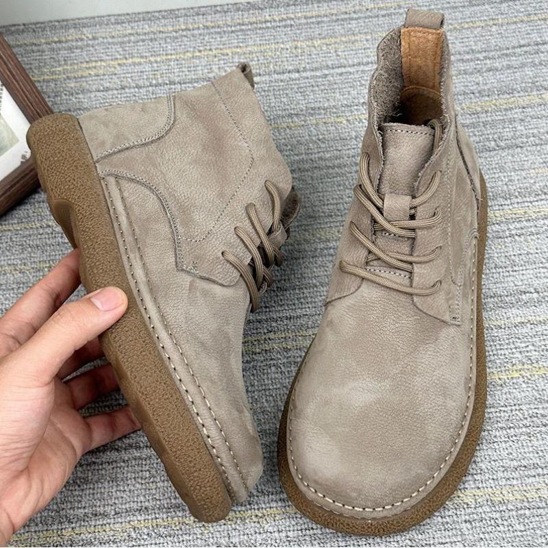 Herbst Neue Vielseitige Lederschuhe Retro Herrenstiefel Weiches Leder Schlichte Outdoor-Arbeitsstiefel Bequeme Herrenschuhe Kurze Stiefel