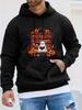 Halloween-Themed Unisex Autumn Winter Long Sleeve Hooded Sweatshirt, Ghost Library Reading And Pumpkin Candle Creative Print Casual Versatile Top, Dai