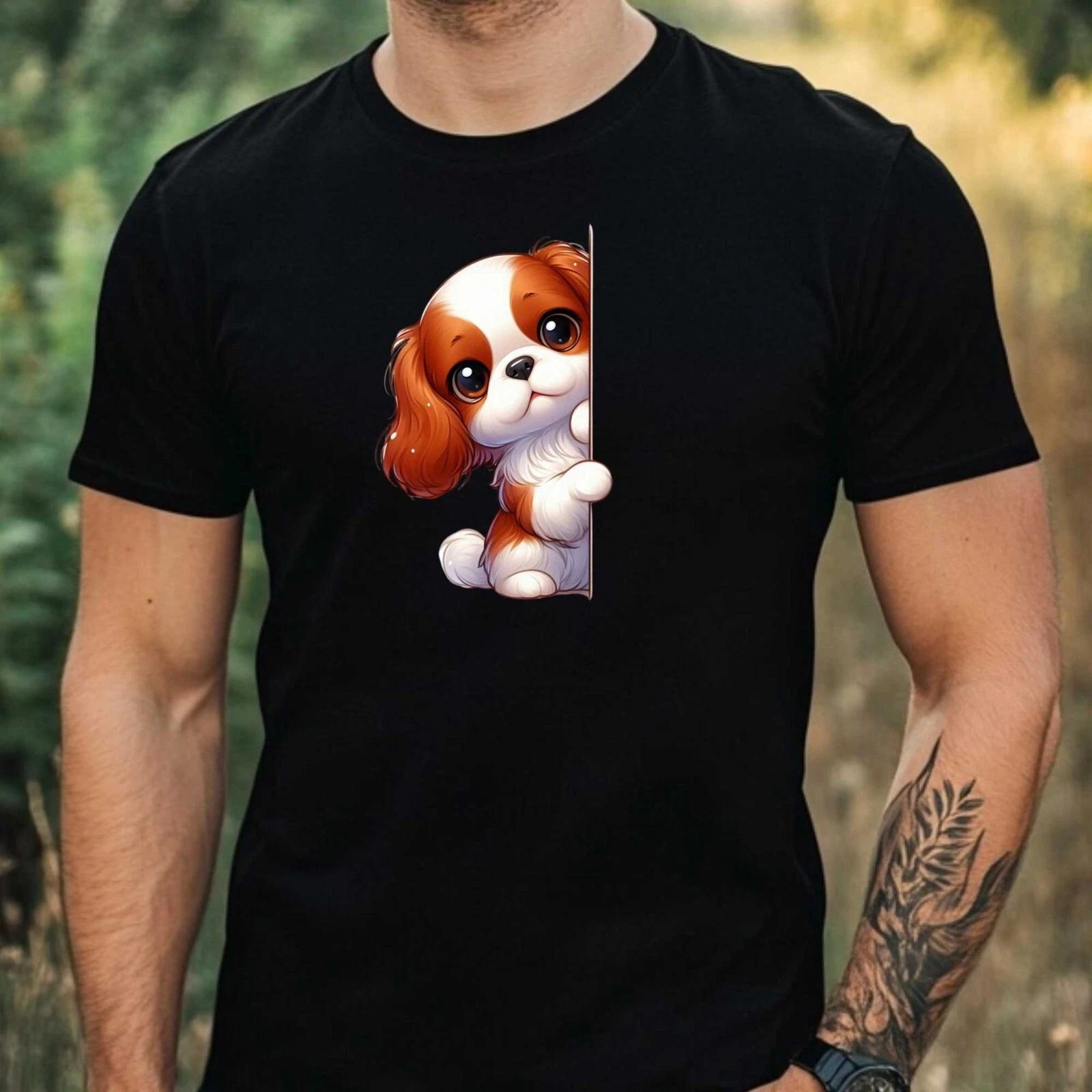 T-Shirt Herren Hund Guckt Herum Motiv Baumwolle Größe XS bis 5XL L