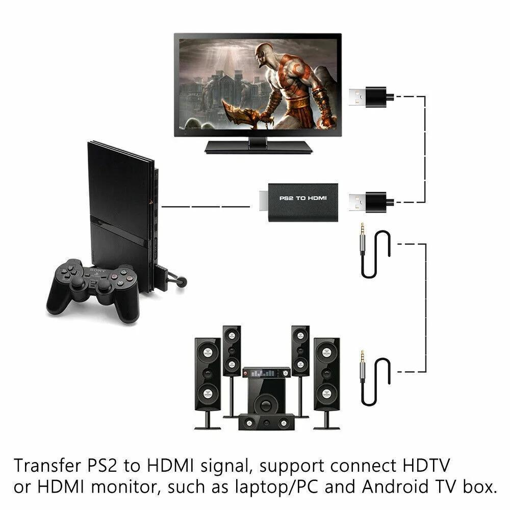 PS2-auf-HDMI-Konverteradapter, M209 – unterstützt alle Anzeigemodi der PlayStation 2, 3,5-mm-Audioausgang, Plug-and-Play, Stromversorgung über USB-Kabel