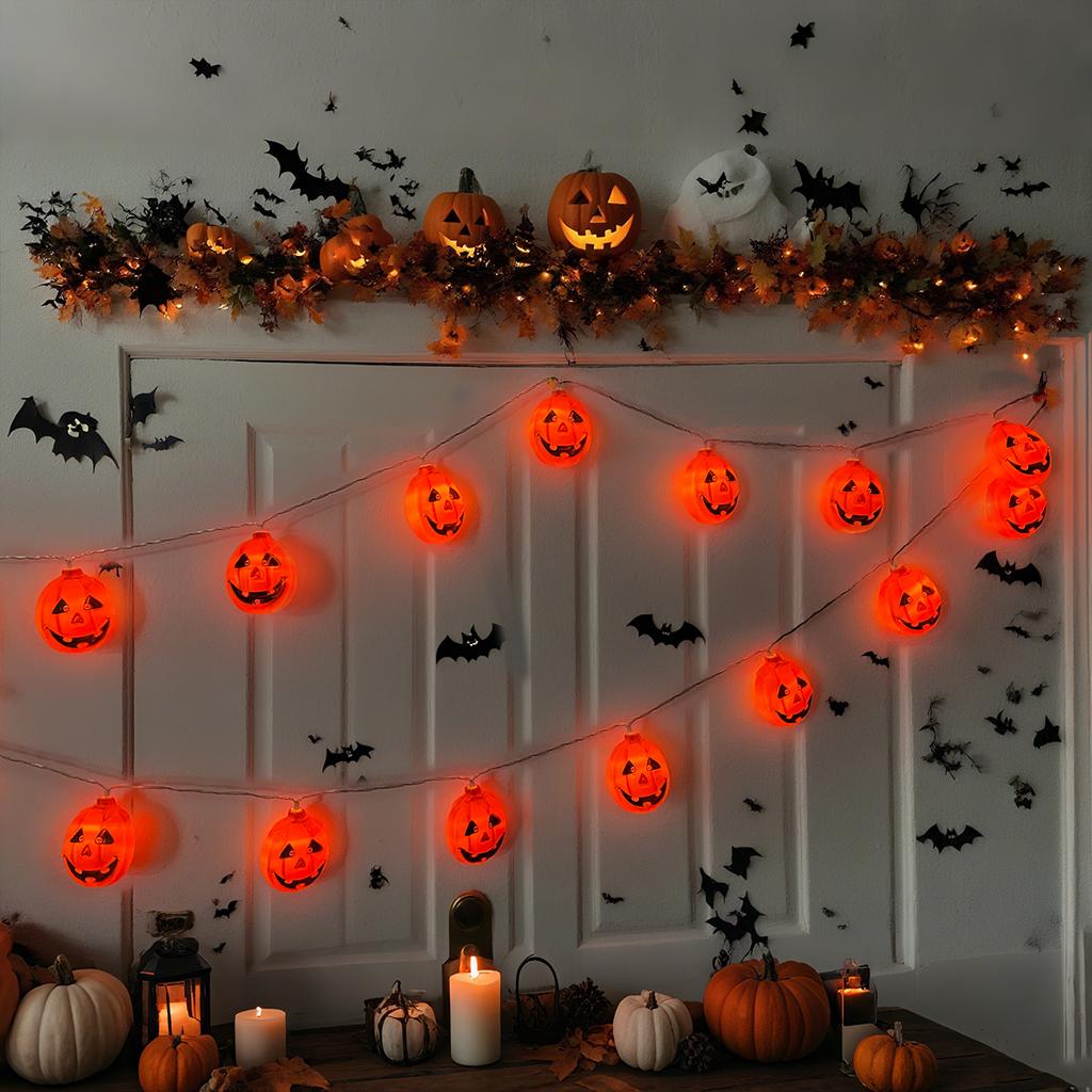 1pc 10/20 LED Halloween Horrible Flat Pumpkin String Light Battery Powered For Home Bedroom Garden Festival Party Decoration