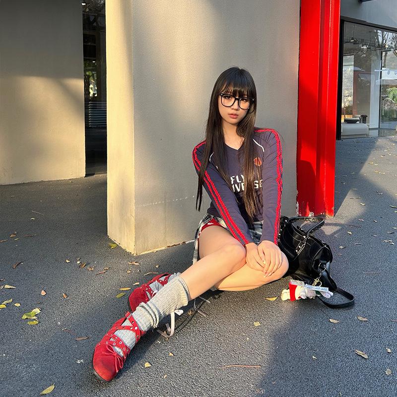 Sheepskin Version Cross Belt Buckle Ballet Shoes Women's New Red Mary Jane Shoes Shallow Mouth Flat Bow Single Shoes