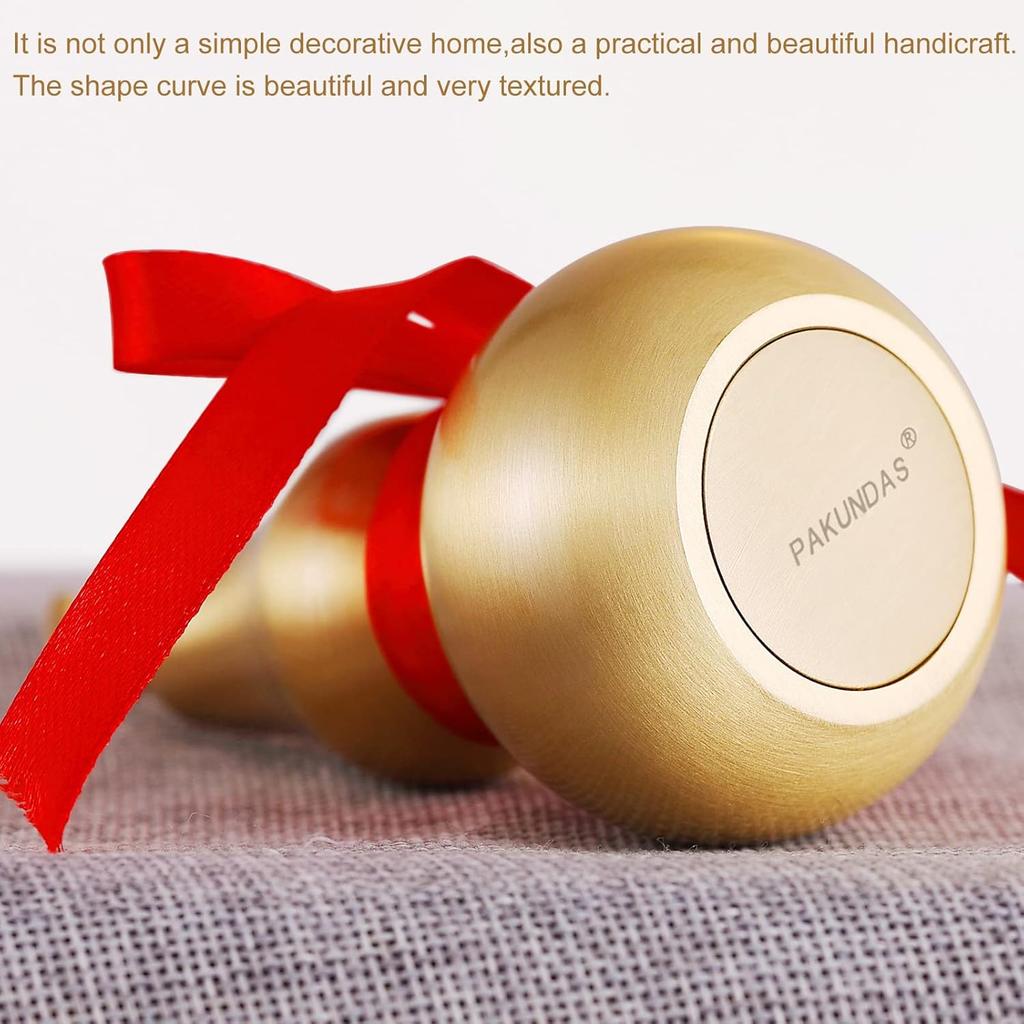 Feng Shui Decor Statue,Wu Lou Brass Gourd,with Red Luck Strip for Ideal Home Decoration,Collectible Figure Charm Amulet,6.36inch Tall,Full Brass,Hu