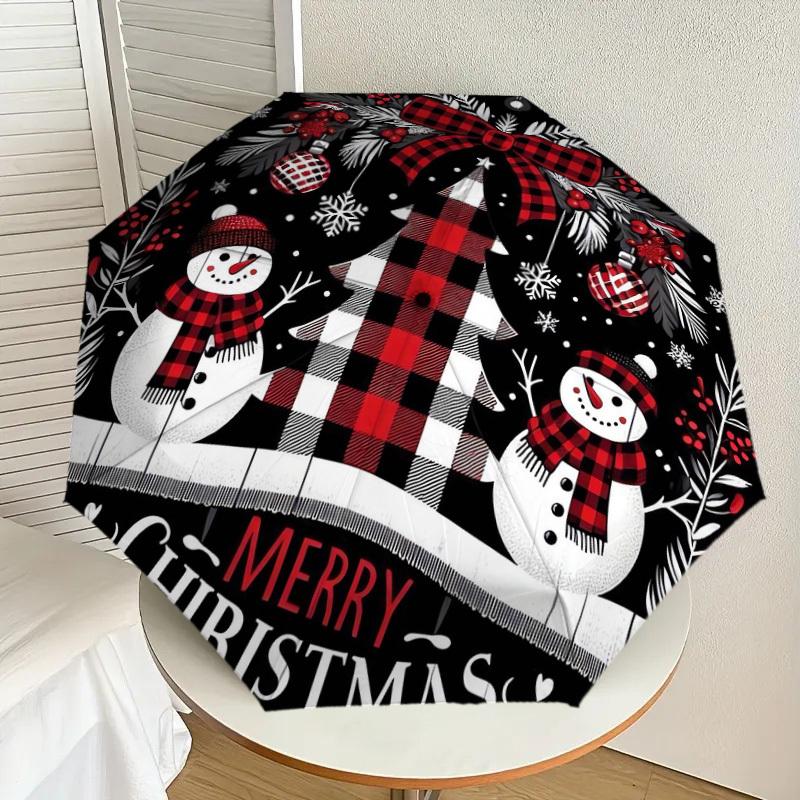 1 st snögubbe god jul Mönster Paraplydesign Automatiskt öppnings- och stängningsparaply, Högkvalitativt reseparaply, Lättviktigt och bärbart,