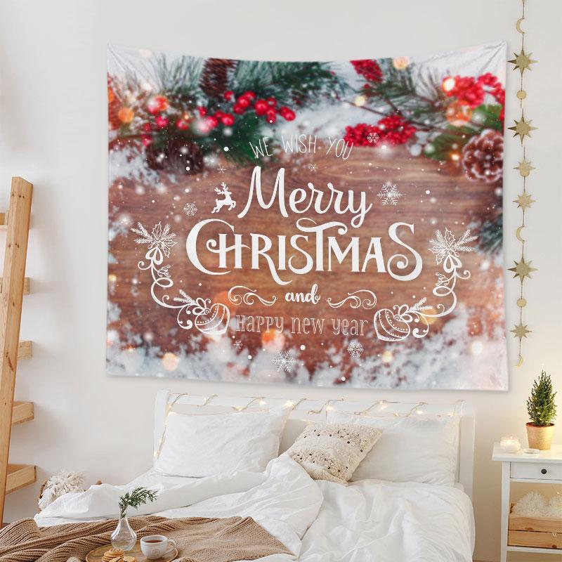 Рождественский гобелен на стену Санта-Клаус Рождественская елка Камин Лось Гобелен — фото 13