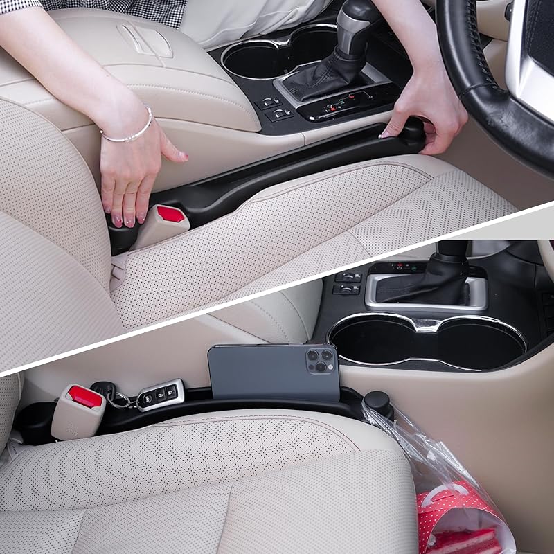 Car Seat Gap Filler Set Of 2, Soft Foam Multifunctional Seat Side Gap Filler With Organizer & Hook Function, 3In1 Gap Stopper Universal Fit Car SUV