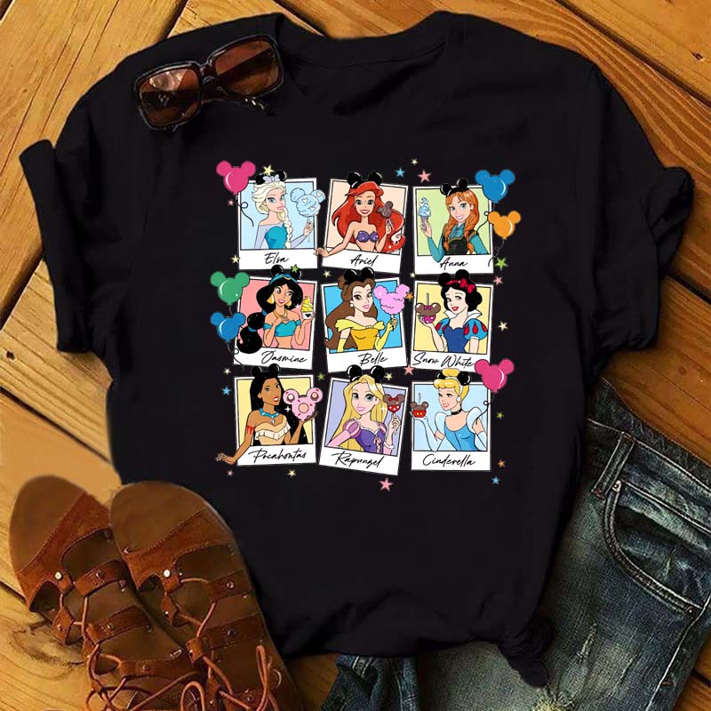 Funny Summer Disney Villains Printed Women T Shirts Round Neck Y2k Clothes Cartoon Graphic T Shirts 90s Female Tops Tees