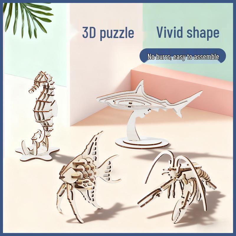 3D Ocean World Wooden Puzzle: Dolphin & Turtle DIY Assembly for Kids