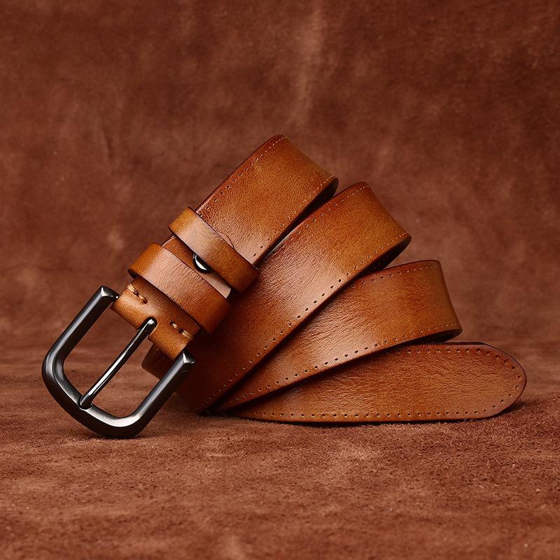 Opasek Unisex Široký retro Módní Kožený Spona Pásek První vrstva Hovězí kůže Volnočasové džíny Pásek