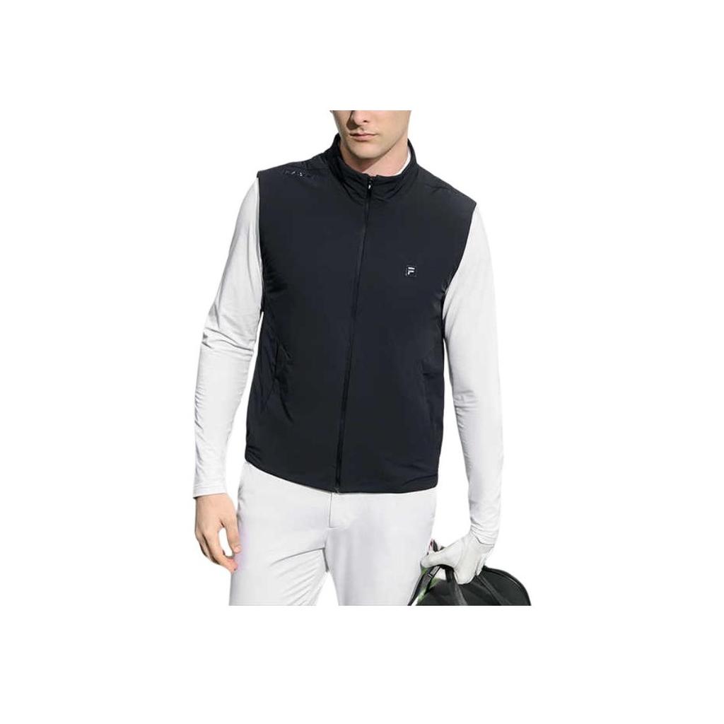 Fila Solid Color Zip Stand Collar Sports Vest Men Vests Deep-Black A11M315902F-BK