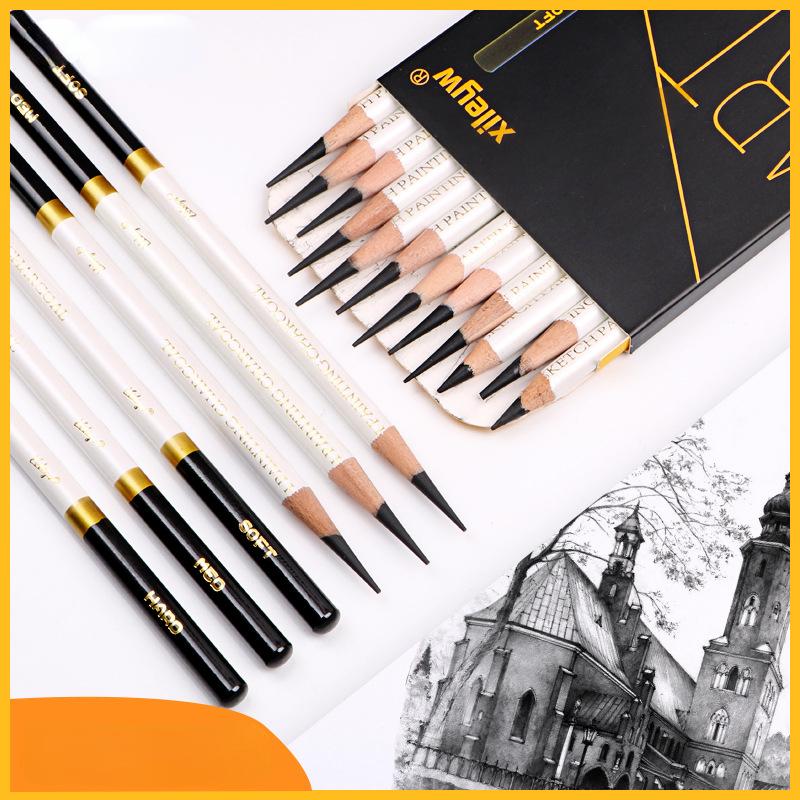 12pcs Pearlescent Platinum Circle Sketch Charcoal Soft Medium Hard Drawing Pencil Combination For Beginners Art Supplies