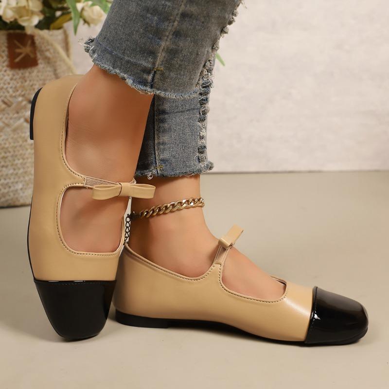 Color-blocked Bow Beanie Shoes 2025 Autumn New Flat Plus Size Comfortable Single Shoe Women