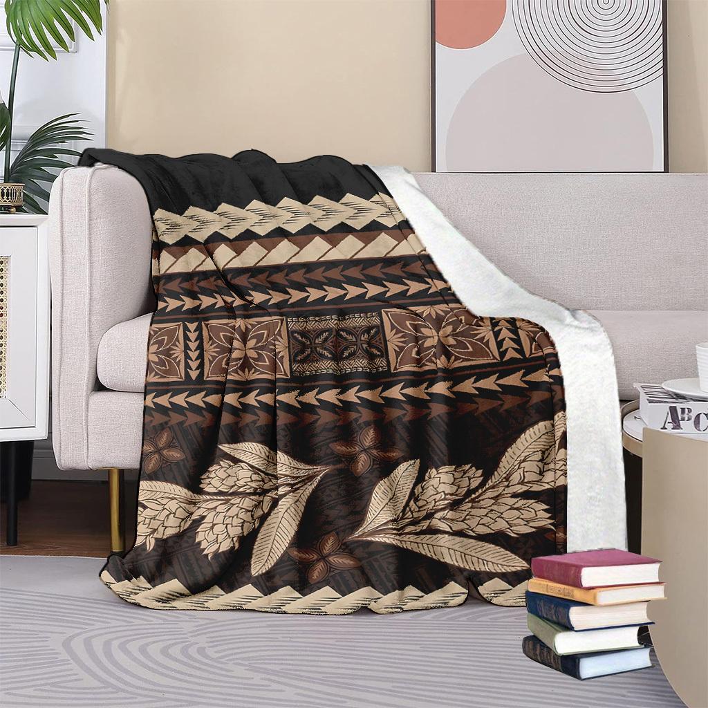 Black Samoan-Hawaiian pattern Blanket for Sofa Bed Travel Camping Living Room Office Conditioning Blanket for All Seasons Gifts
