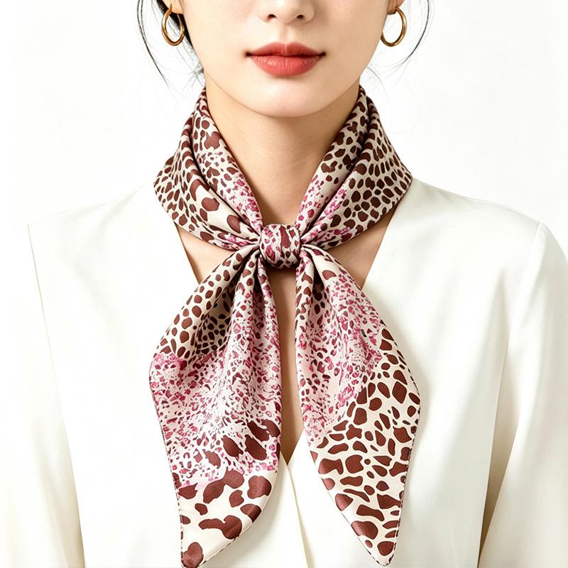 Leopard Print 90cm Silk Headscarf for Women - Versatile European & American Style with Paisley Design