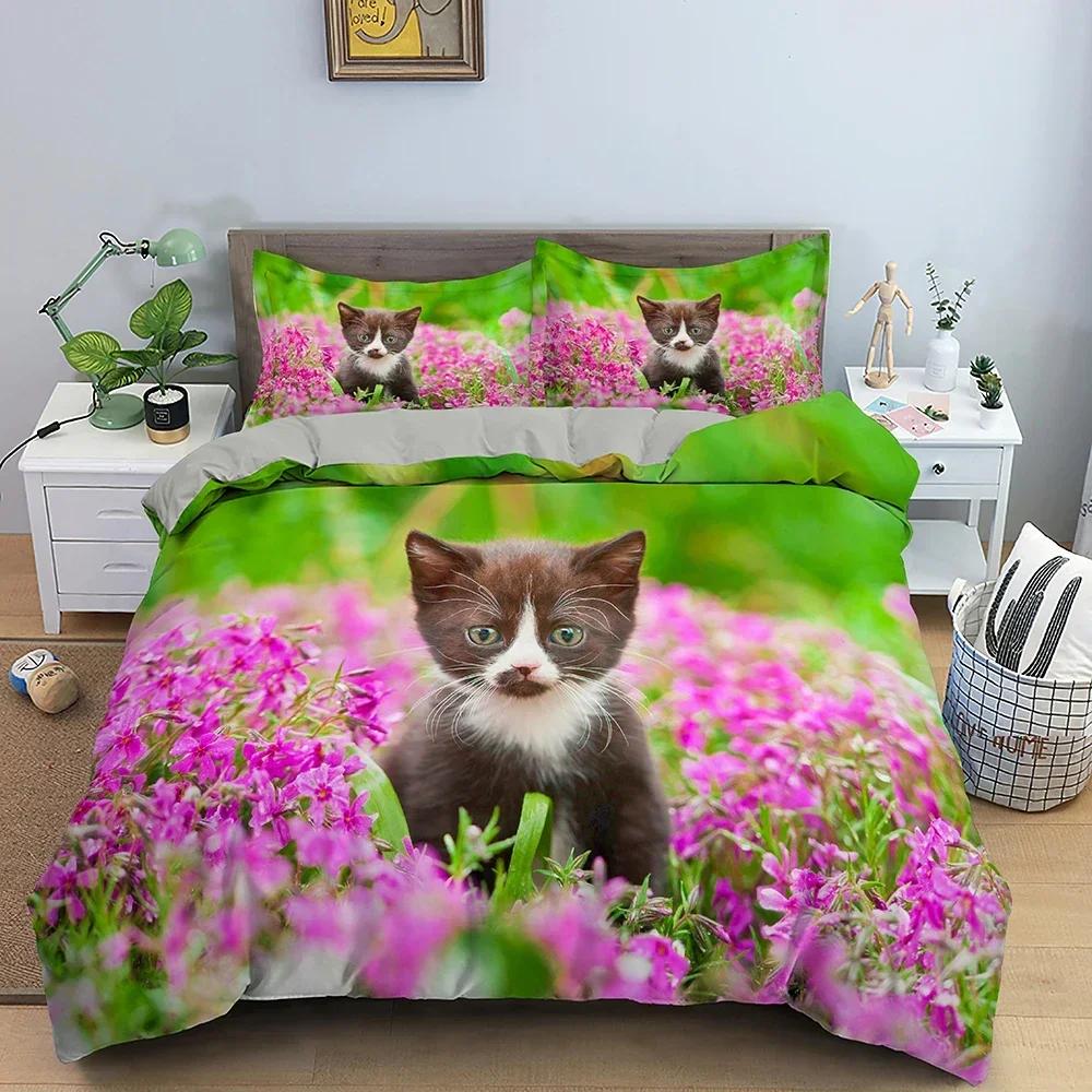 3D Animal Bedding Set Cute Cat Comfortable Duvet Quilt Cover Pillowcase Bedding Set Children Bedroom Decoration Home Textile