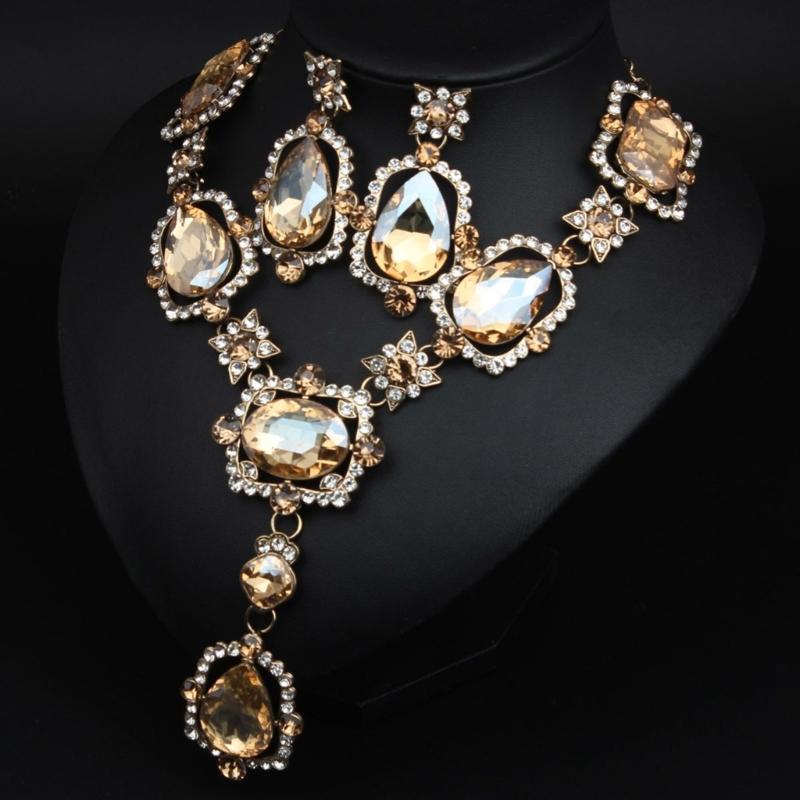 Elegant Crystal Gemstones Necklace And Earrings Set Sparkling Jewelry Set For Formal Occasions Featuring Vintage Designs