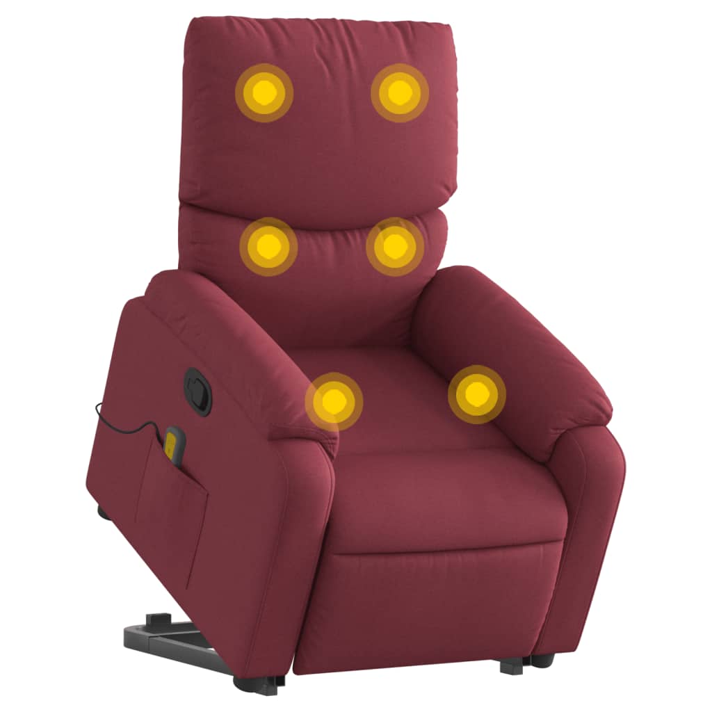 Vidaxl Lift and Massage Armchair, Reclining, Burgundy, Fabric Upholstered