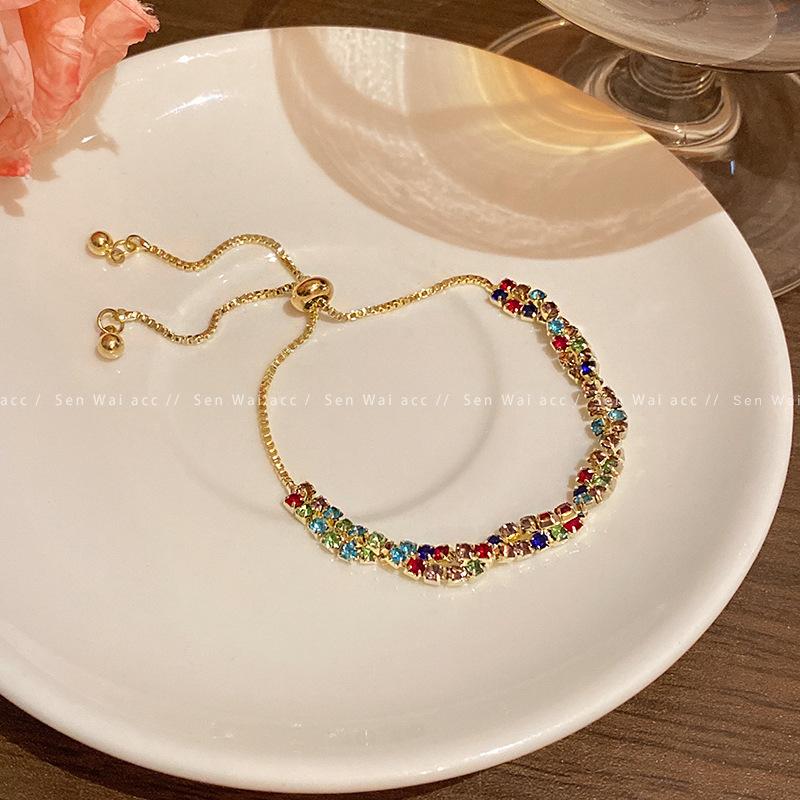 Stacked Wearing Color Dopamine Zircon Bracelet Women's Light Luxury Niche Design Twist Kink Exquisite Bracelet Jewelry