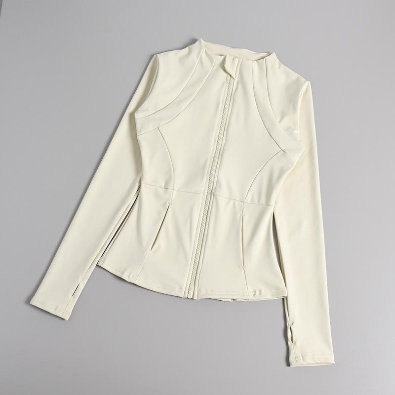 

Женский быстросохнущий облегающий топ для йоги и фитнеса с длинным рукавом и воротником-стойкой XL кремовый/кофейный