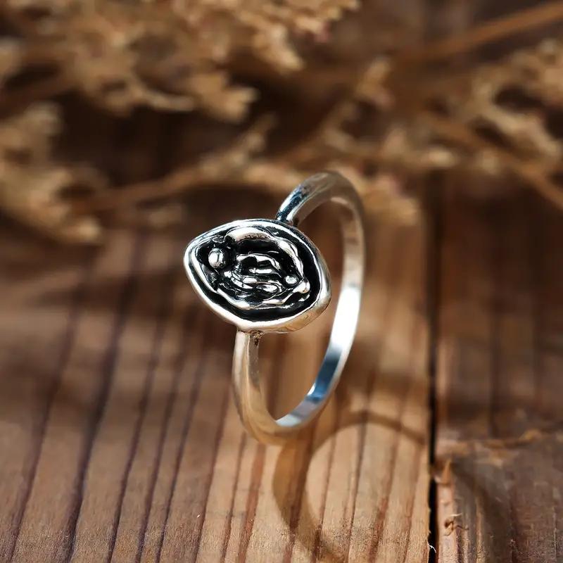 Vintage Female Silvery Color Floral Ring Silvery Color Engagement Flower Ring Bride Wedding Rings for Women