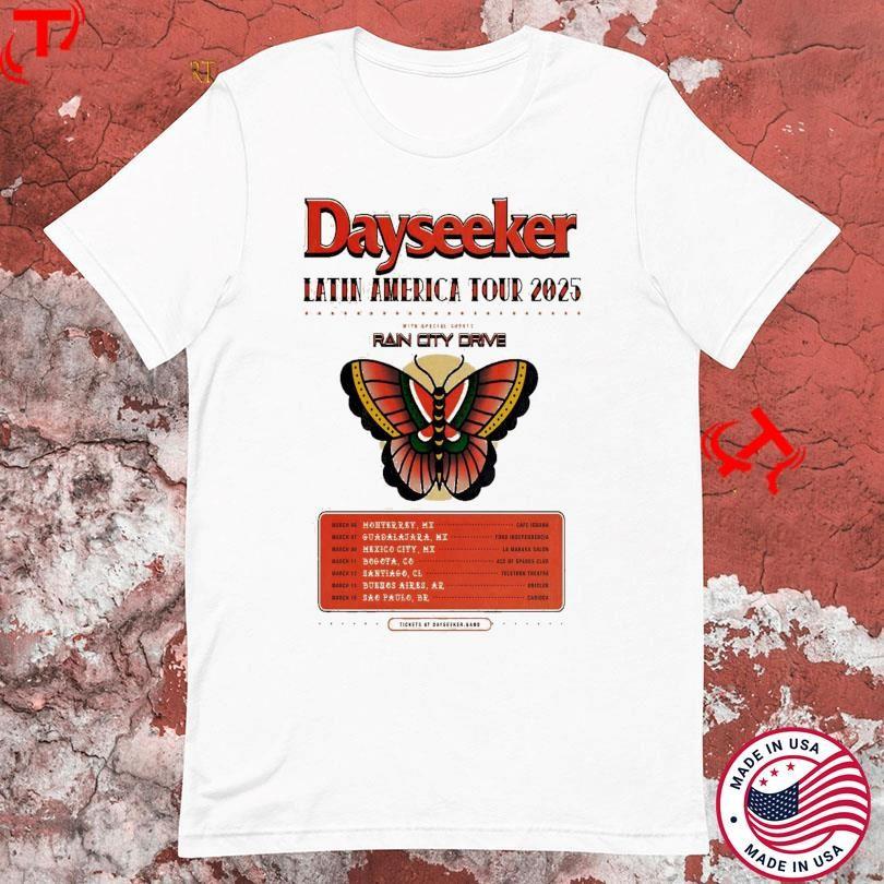 Dayseeker Тур по Латинской Америке 2025 Футболки Rain City Drive s-5xl DO702 Унисекс Футболка M
