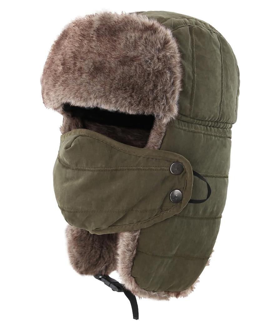 Conectaile Outdoor Unisex Winter Warm Pilot Cap with Ear Windproof Trapper Hat with Mask Flaps, (Army Green)