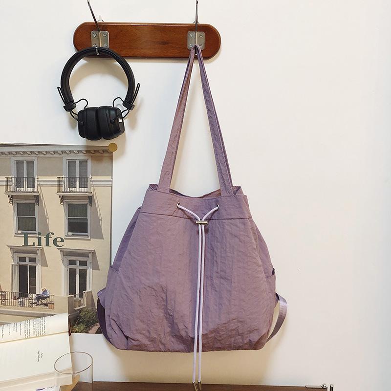 Casual Nylon Cloth Multi-Purpose Drawstring Backpack Women'S Lazy Backpack Large-Capacity Student Schoolbag Shoulder Bag Men