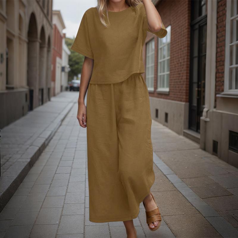 ZANZEA Dame Casual Halvlange Ermer Bluse og Bukser Sommer Todelt Draktssett
