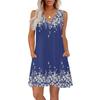 Women's Summer Dresses Loose Fit Printed V Neck Sleeveless Sundresses Beach Hawaiian Dress With Pockets