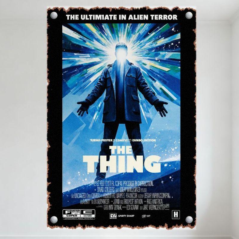 

Vintage The Thing Movie Poster Metal Tin Sign - Alien Terror, Cold Extraterrestrial Setting, Retro Cult Film Decor for Home Bar 20x30cm（7.8x11.8inch）