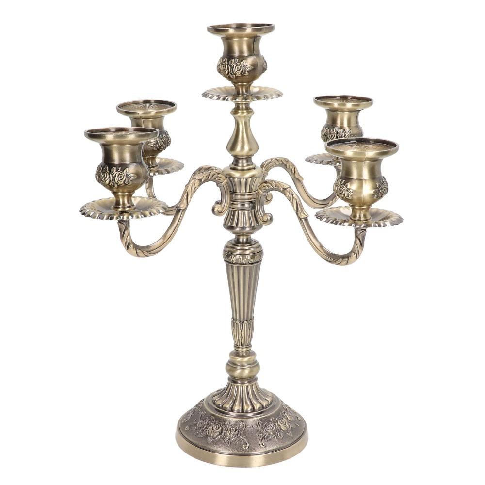 5 Arms Metal Candle Stand Zinc Alloy Retro Candelabra 5 Arms Candelabra For Dinner Table