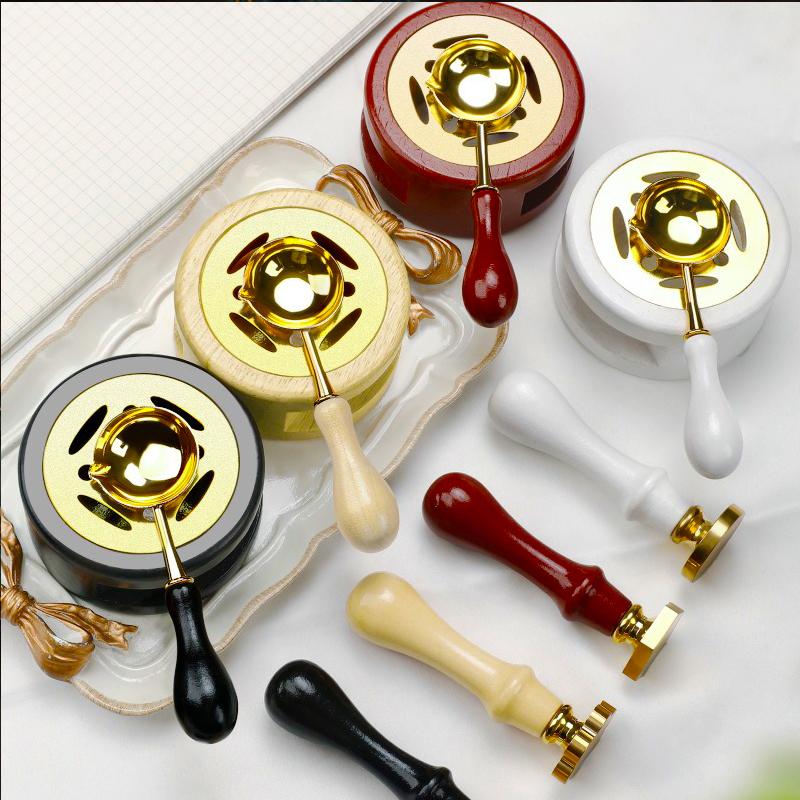 DIY Lžíce na pečetní vosk, ohřívač na tavení vosku, lakovací pec, kamna z masivního dřeva, pečetní potřeby pro razítko, voskové razítko, řemeslné dárky na svatbu