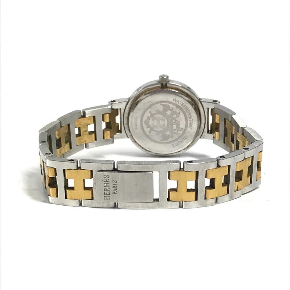 Hermes Clipper Quartz Two-tone Watch Wristwatch SS/Gold Plated Silver/Gold
