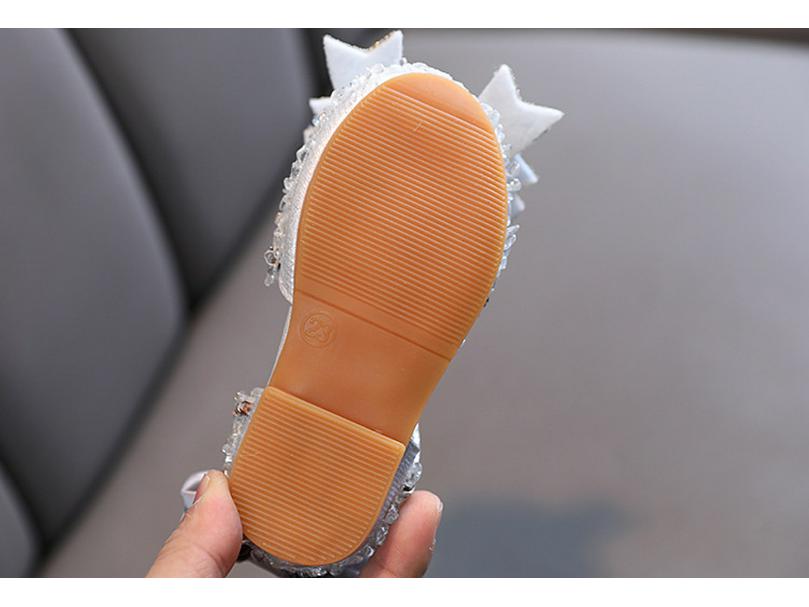 2025 Spring/Summer Girls' Rhinestone Bow Soft Sole Korean Style Leather Sandals