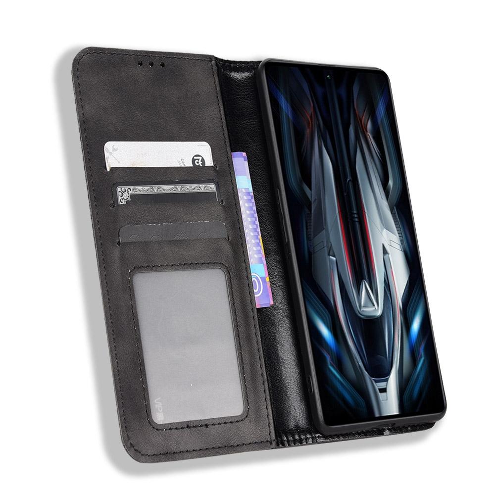 

For Xiaomi Poco F4 GT/Redmi K50 Gaming Mosaic Imprinted Auto Closing Magnetic Phone Case Retro Texture Shockproof PU Leather Wallet Stand Cover Black