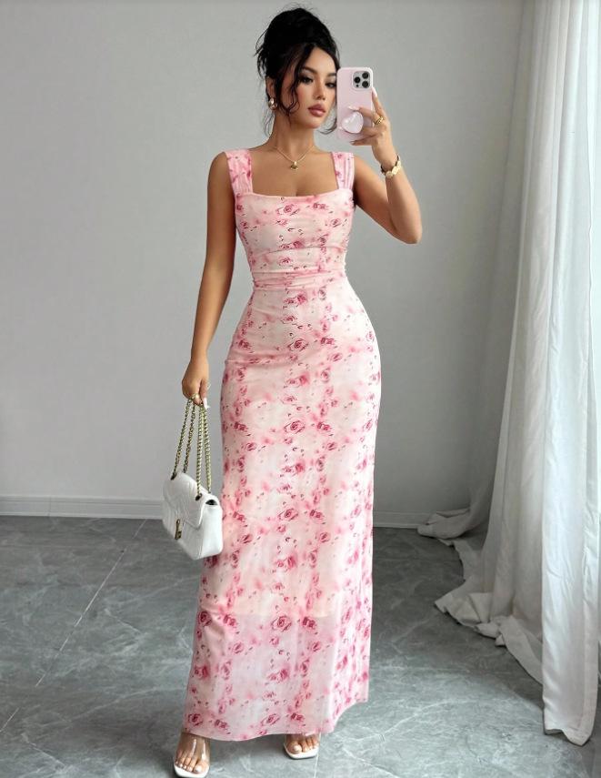 Кросс-бордер платье с цветочным принтом, облегающее (Европа и Америка) XL