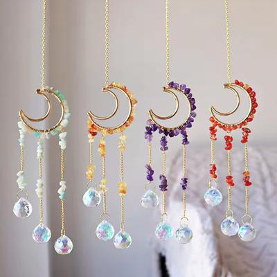 Crystals Suncatcher Hanging Moon Sun Catcher with Glass Prisms for Windows Healing Crystal