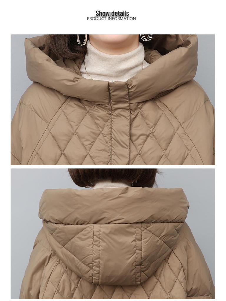 Dámská lehká péřová bunda střední délky - Zima 2024 Volný střih, Všestranná, Malá velikost, Péřový kabát ve stylu pro maminky