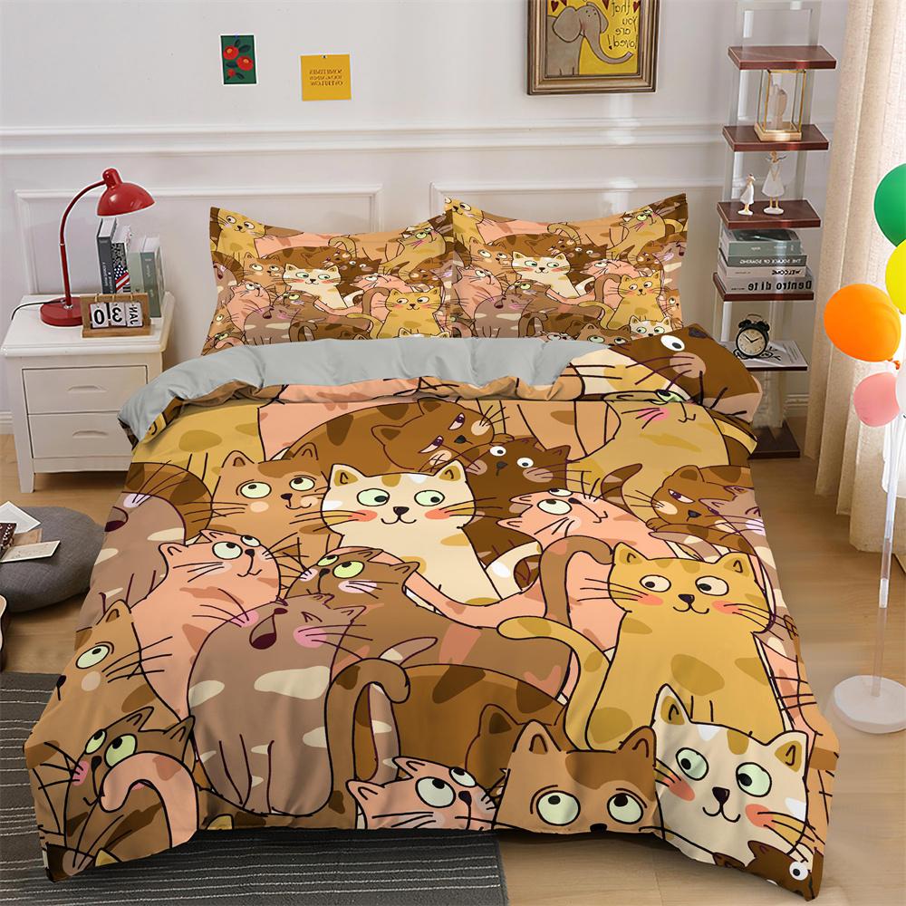 Cute Sleeping Cats Printed Bedding Set with Coreless,Soft and Comfortable Machine Washable Bedding 1 Duvet Cover+1/2 Pillowcase