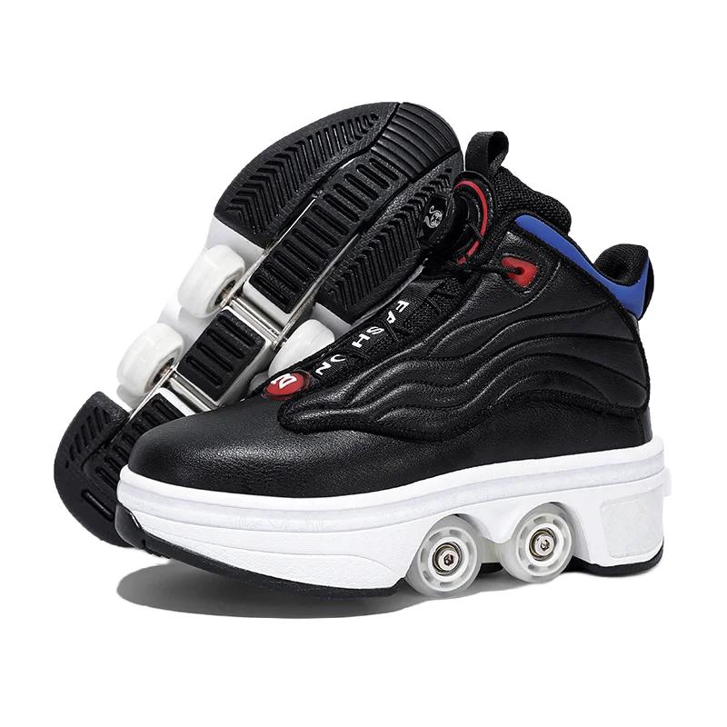 

Unisex Automatic Retractable 4-Wheel Roller Skates Women s High Sneakers with Wheels Girls Dual-Purpose Skating Sports Shoes EUR-34