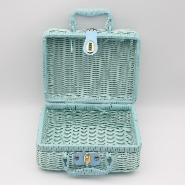 Portable PP Rattan Baskets Picnic Storage Basket Retro Wicker Suitcase Woven Hand Gift Box Sundries Cosmetic Organizer Boxs