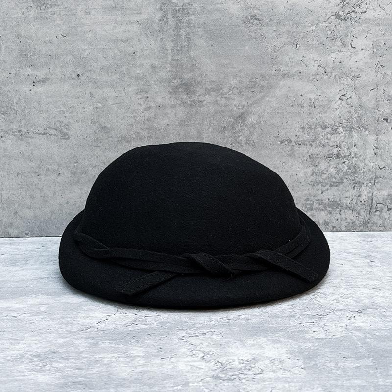 Загнутый край Зарубежный стиль Стиль Цилиндр Женский Британский Ретро Бант Элегантный Универсальный Шерстяной Берет M（56-58cm） чёрный