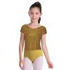 Girls Metallic Fish Scale Print Leotard Short Sleeve Bowknot Cutout Back Ballet Gymnastics Bodysuit